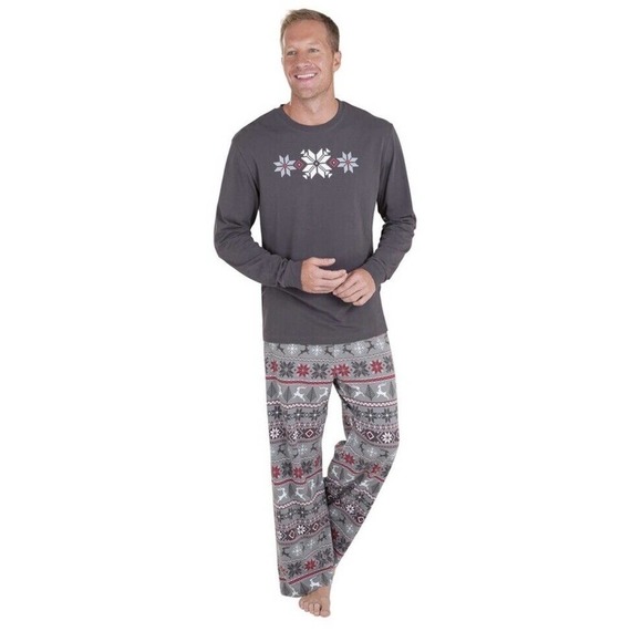 NWT PajamaGram Nordic Christmas Pajamas Set Stretch Men's Gray Size X Large - Picture 1 of 9